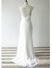 Floral Lace Pleated Chiffon Ivory Keyhole Back Wedding Dress